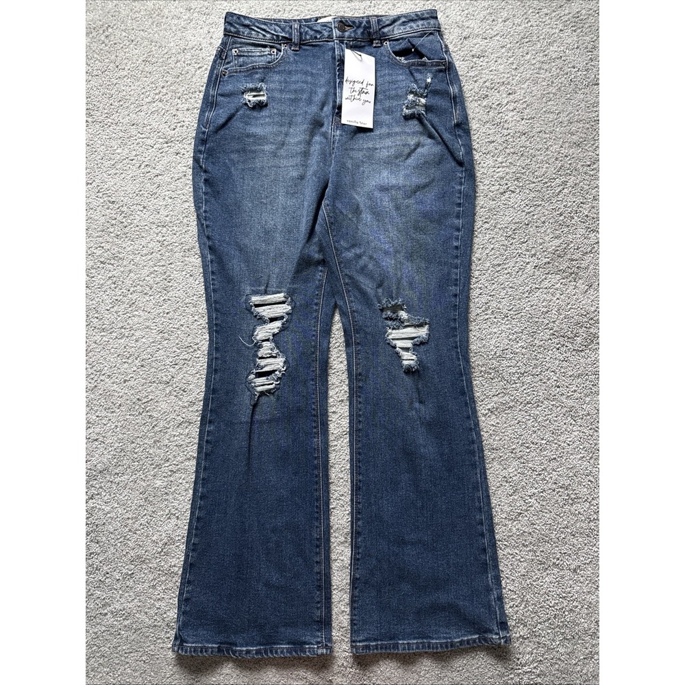 Vanilla Star Women Jeans 11 Blue Flared Distressed Zipper  High Rise Classic